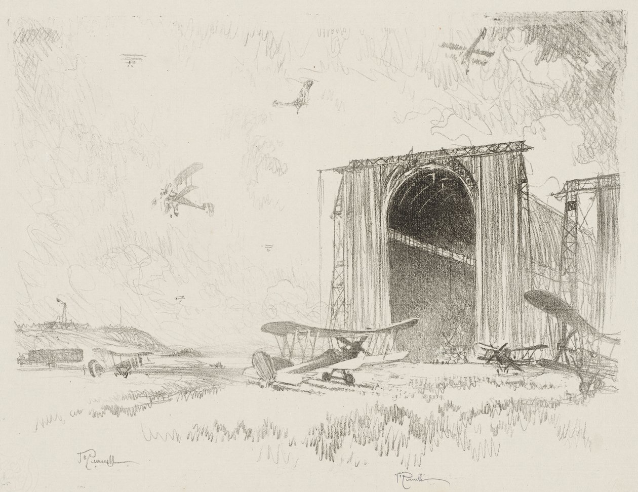 Engelsk krigsarbeid: The Balloon-Shed av Joseph Pennell