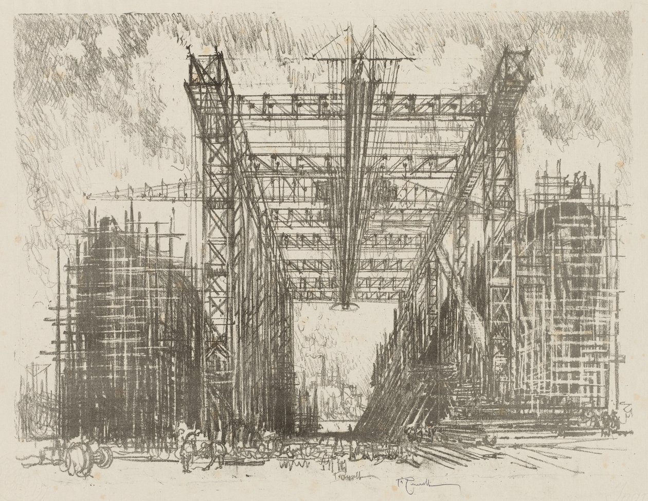 English War Work: The Gantry (A Merchant Shipyard) av Joseph Pennell
