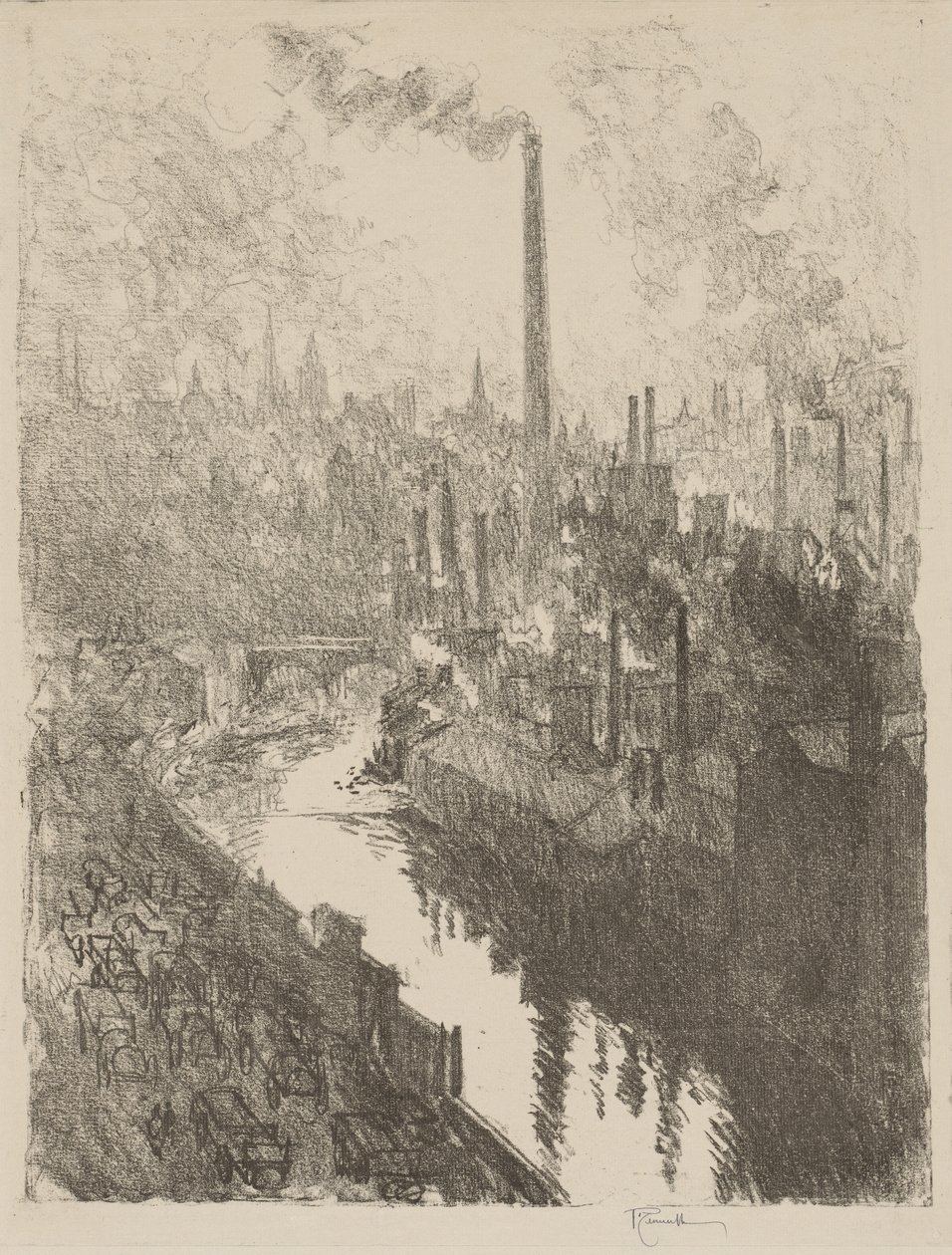 Engelsk krigsarbeid: The Great Chimney, The Motor Park av Joseph Pennell