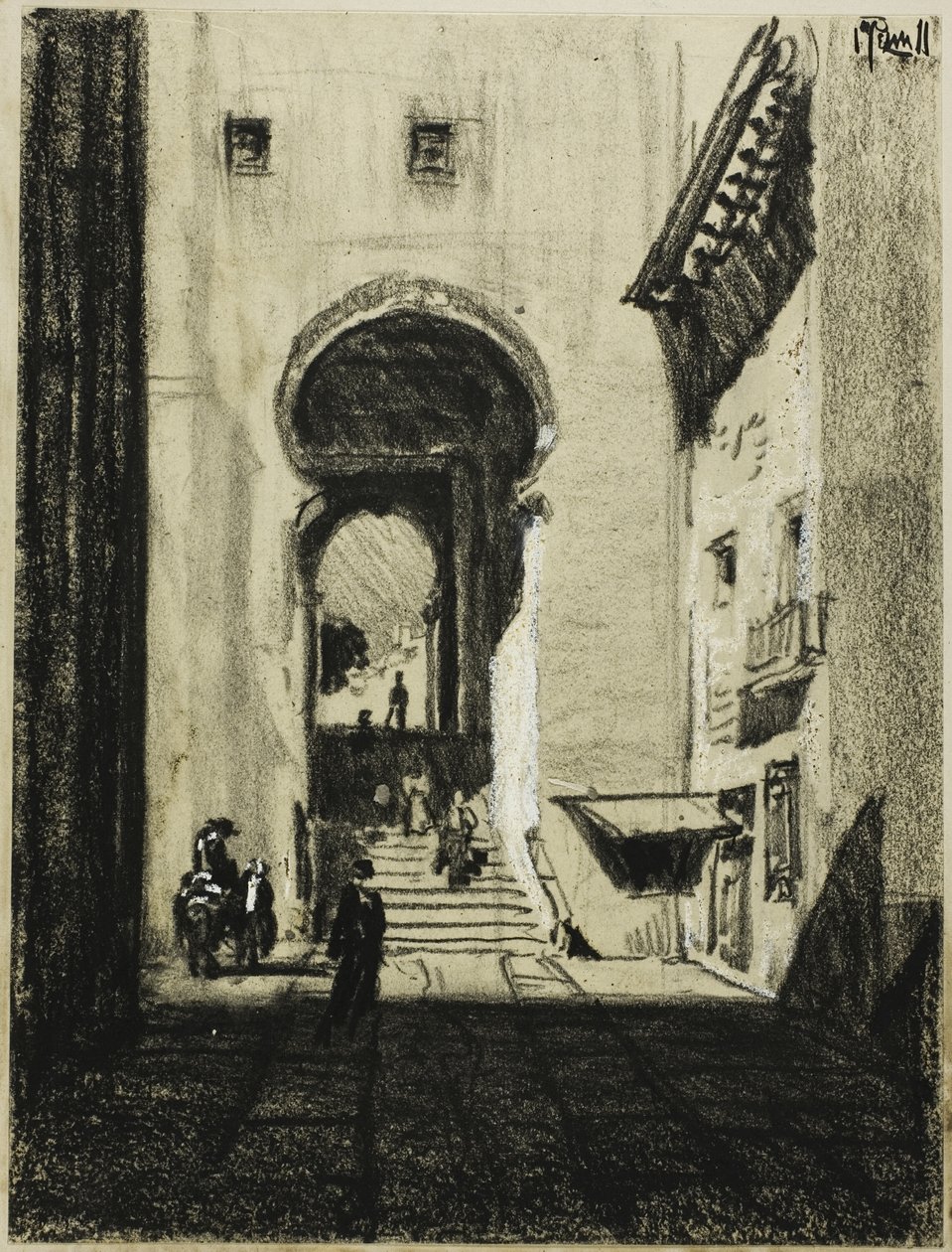 Inngang til Zocodover, Toledo av Joseph Pennell