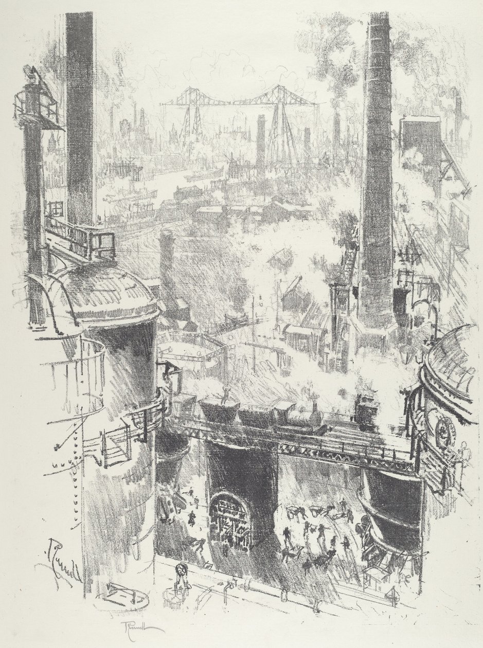 Fra toppene av ovnene, 1916. av Joseph Pennell