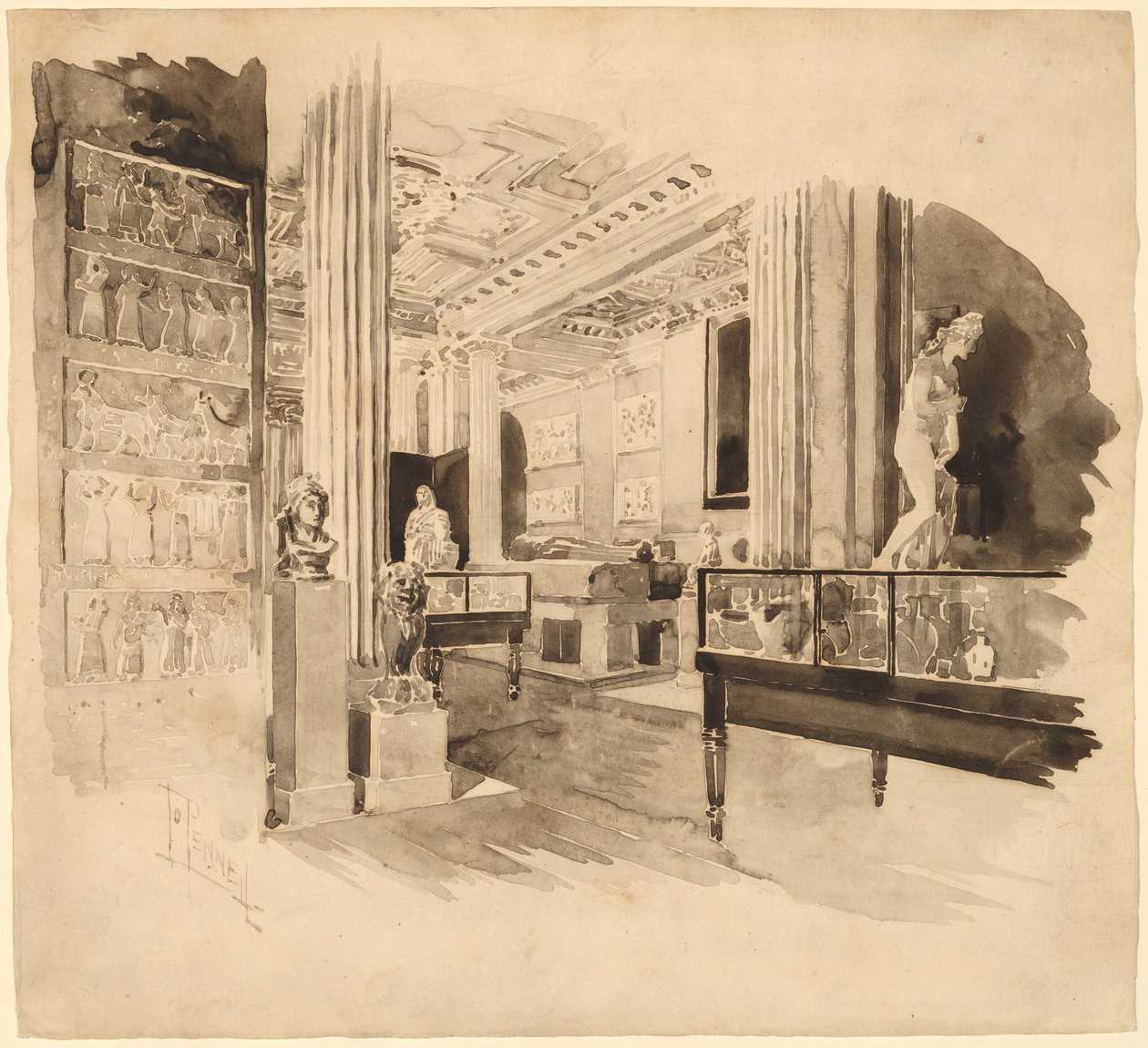 Interiør, Fitzwilliam Museum av Joseph Pennell