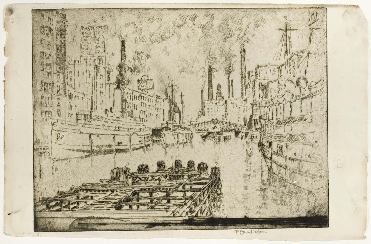 Lake Steamers, Chicago av Joseph Pennell