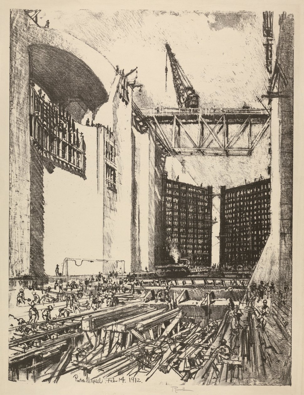 Legger gulvet til Pedro Miguel Lock av Joseph Pennell