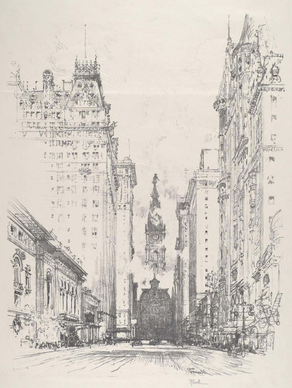 Ser opp Broad Street fra Spruce Street, 1912. av Joseph Pennell