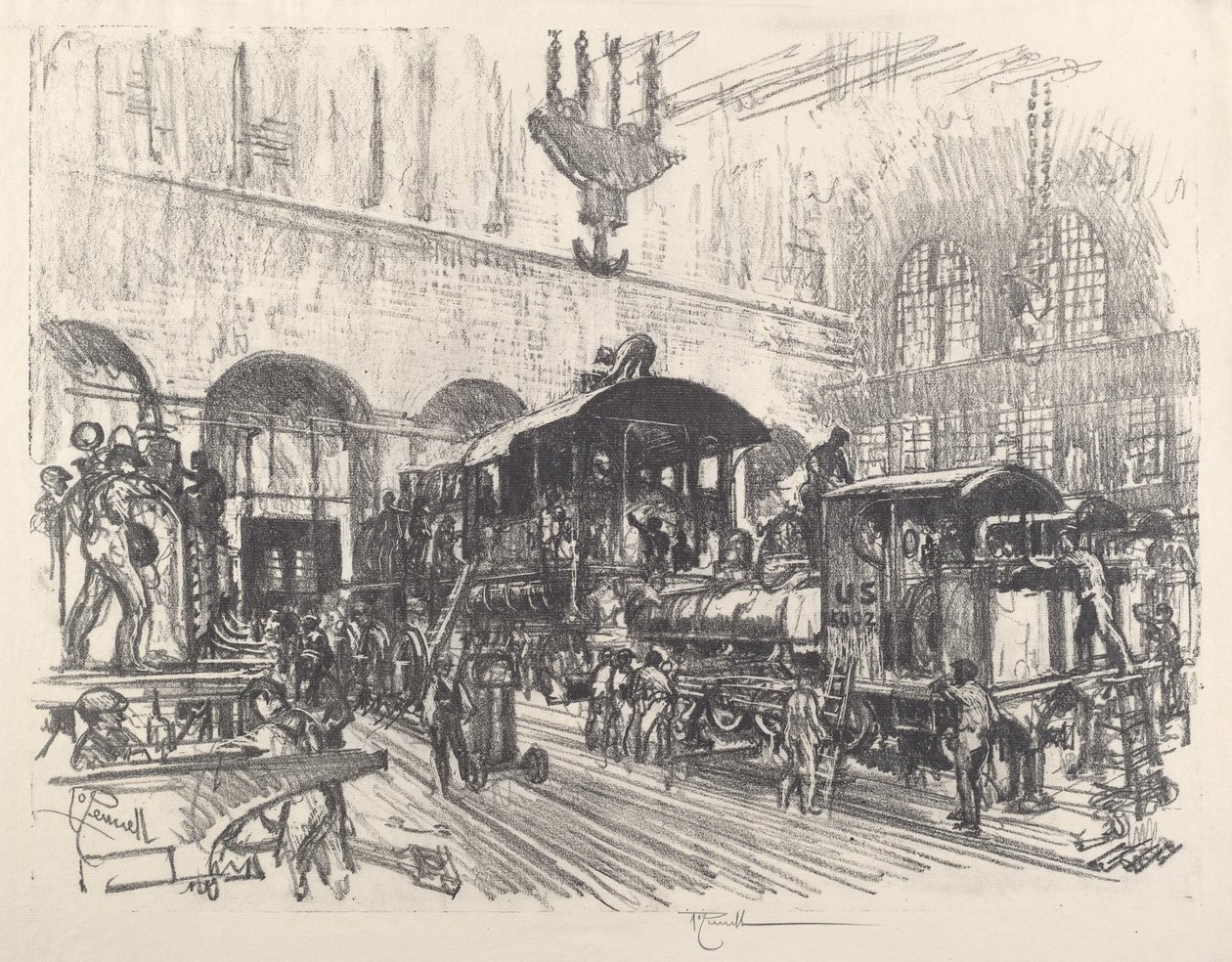 Lage krigslokomotiver, 1917. av Joseph Pennell