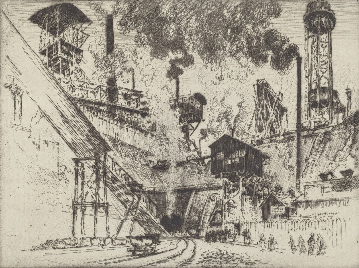 Gruvens munning, Ruhrort nær Oberhausen, 1910. av Joseph Pennell