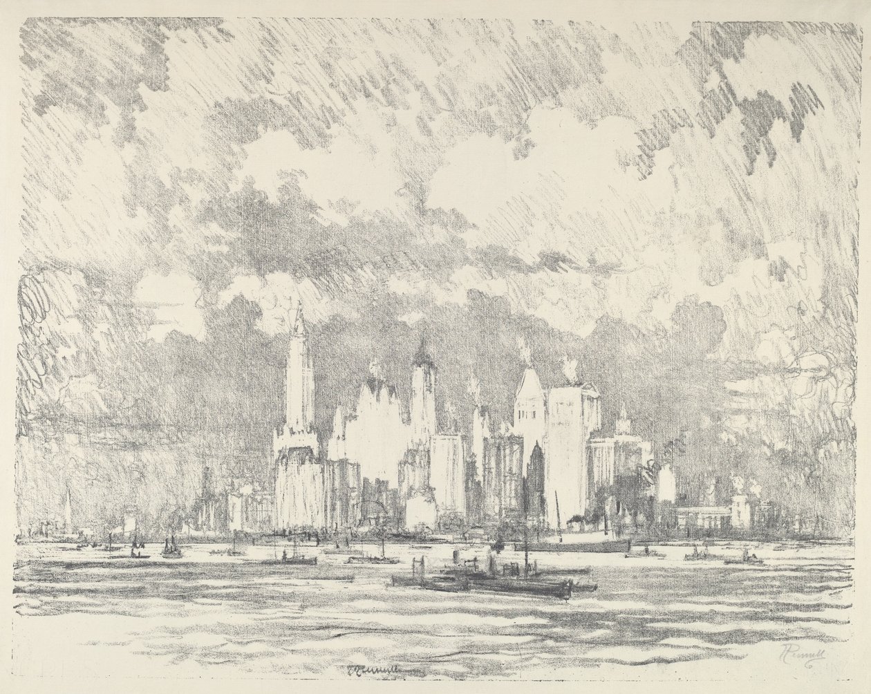 New York fra Ellis Island av Joseph Pennell