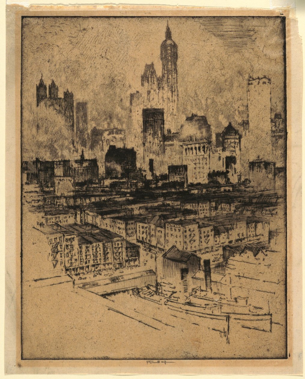 New York fra Brooklyn Bridge av Joseph Pennell