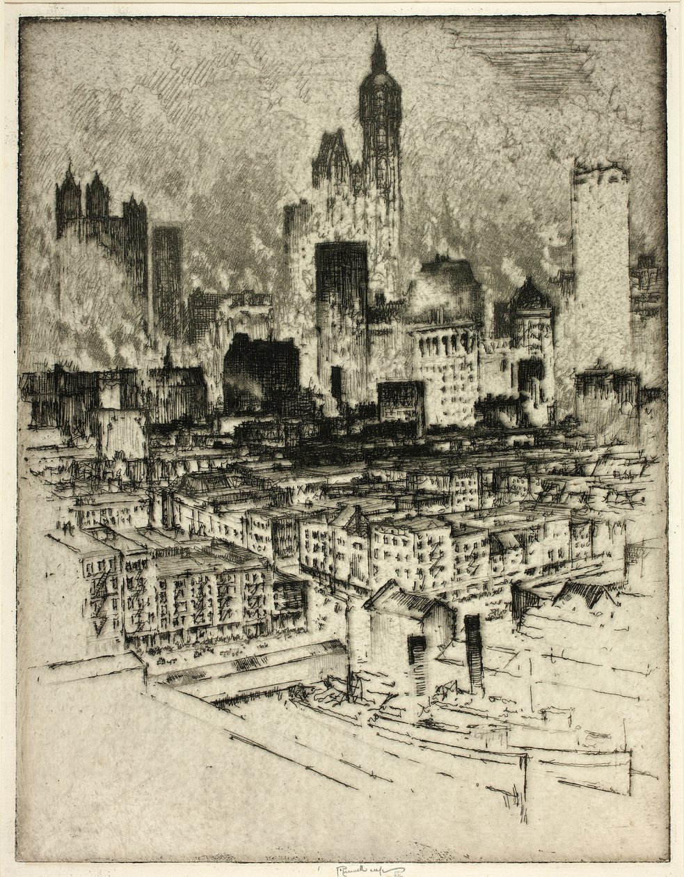 New York, fra Brooklyn Bridge av Joseph Pennell