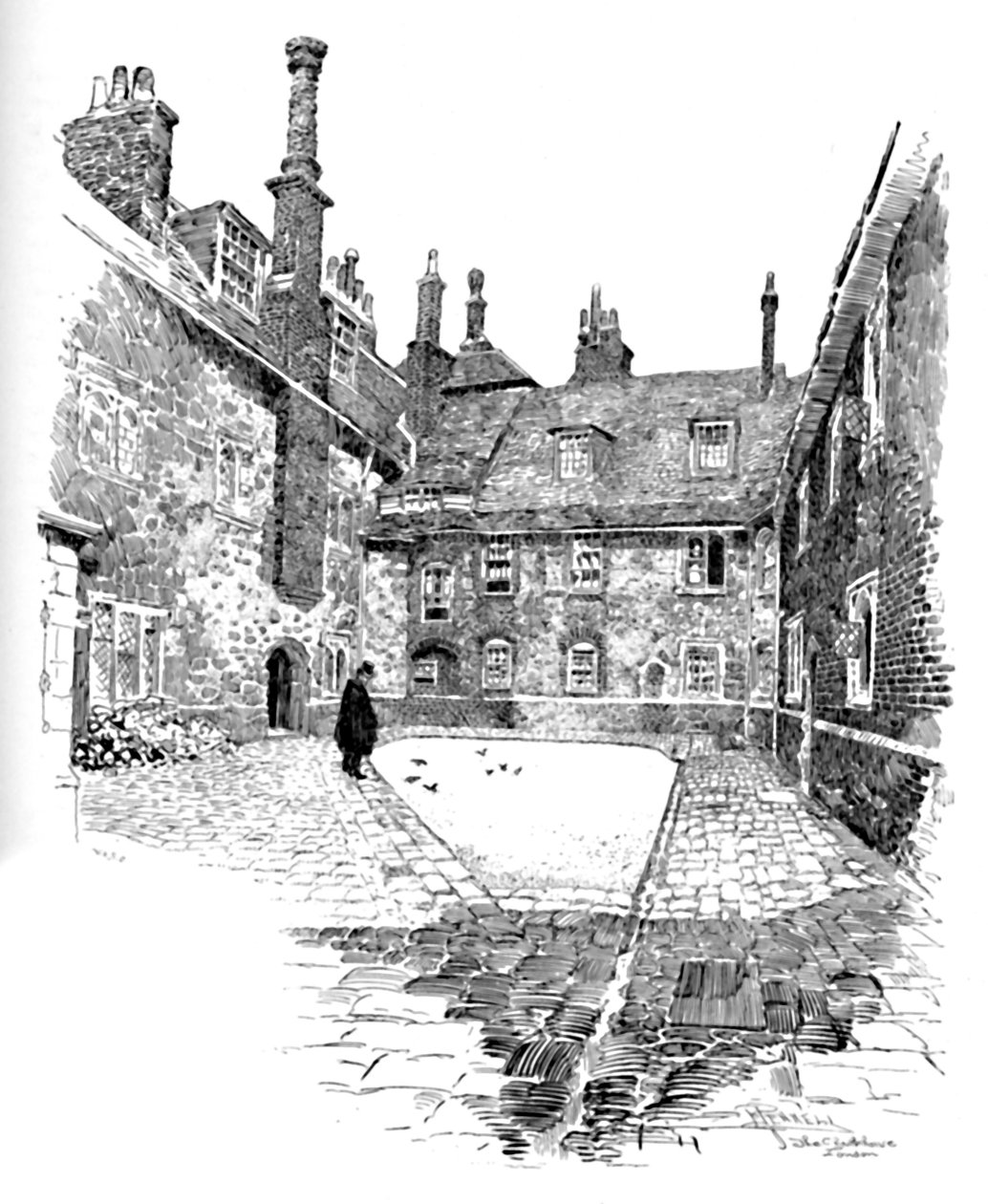 Old Charterhouse: I Washhouse Court, 1886 av Joseph Pennell