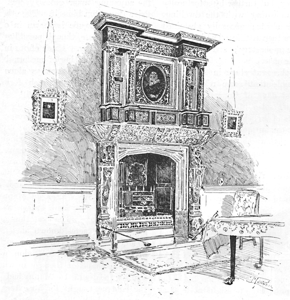 Old Charterhouse: Mantelpiece i Masters Lodge, 1886 av Joseph Pennell