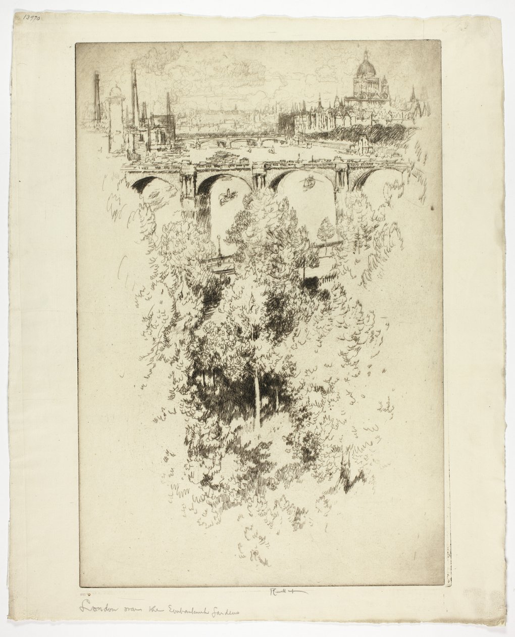 Over Waterloo Bridge, Church and Work av Joseph Pennell