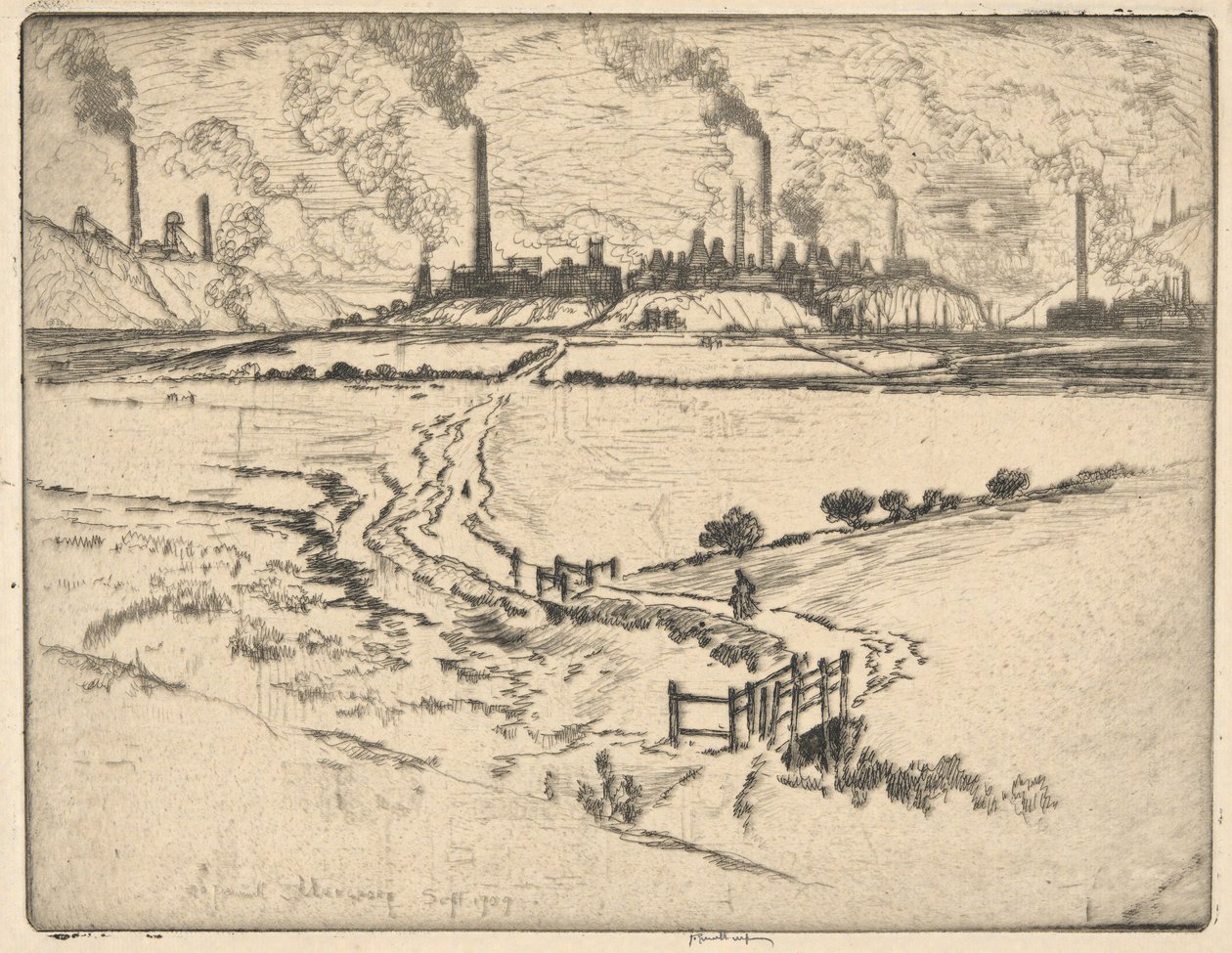 Potlands, Longport, september 1909, (Stokes?) av Joseph Pennell