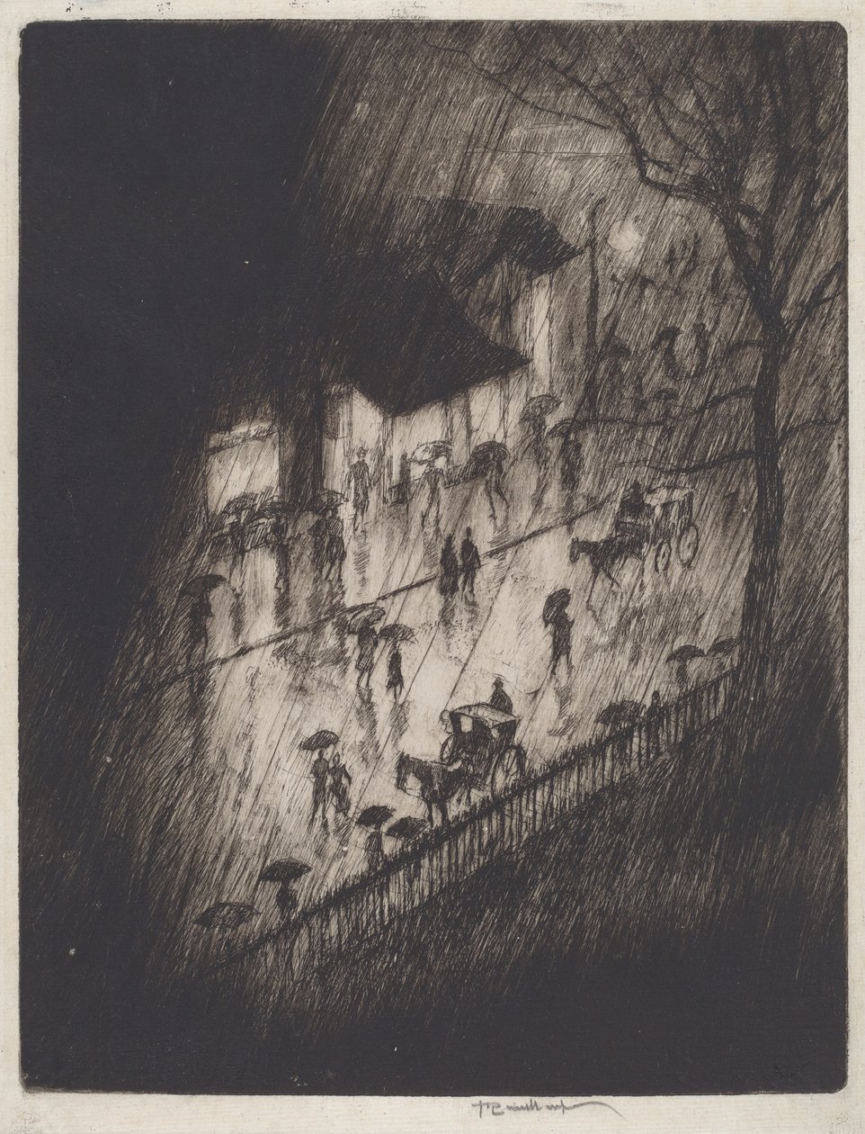 Regnfull natt, Charing Cross-butikker av Joseph Pennell