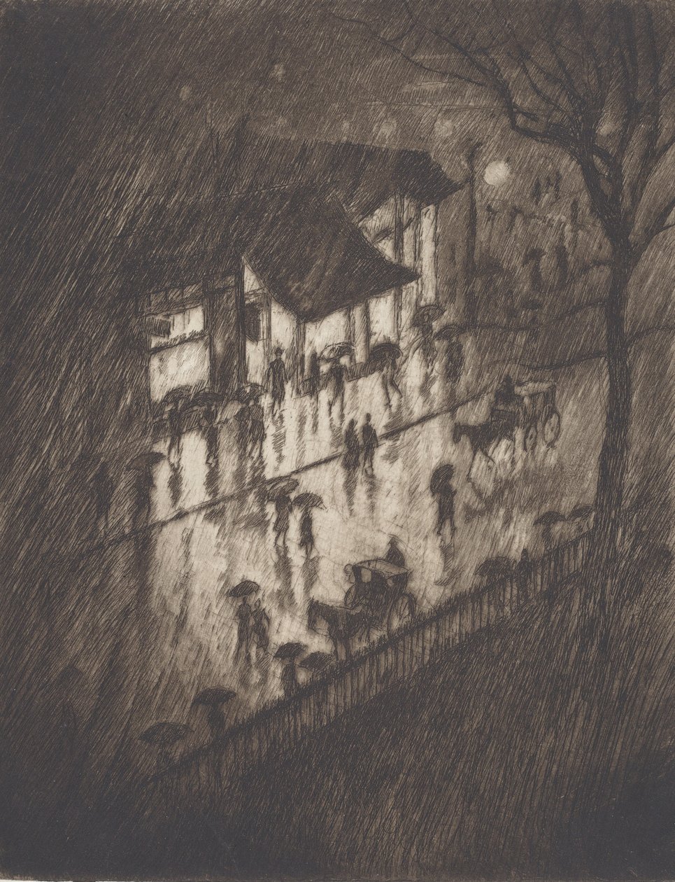 Rainy Night, Charing Cross Shops, 1903. av Joseph Pennell