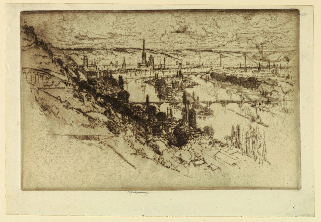 Rouen fra Bon Secours av Joseph Pennell