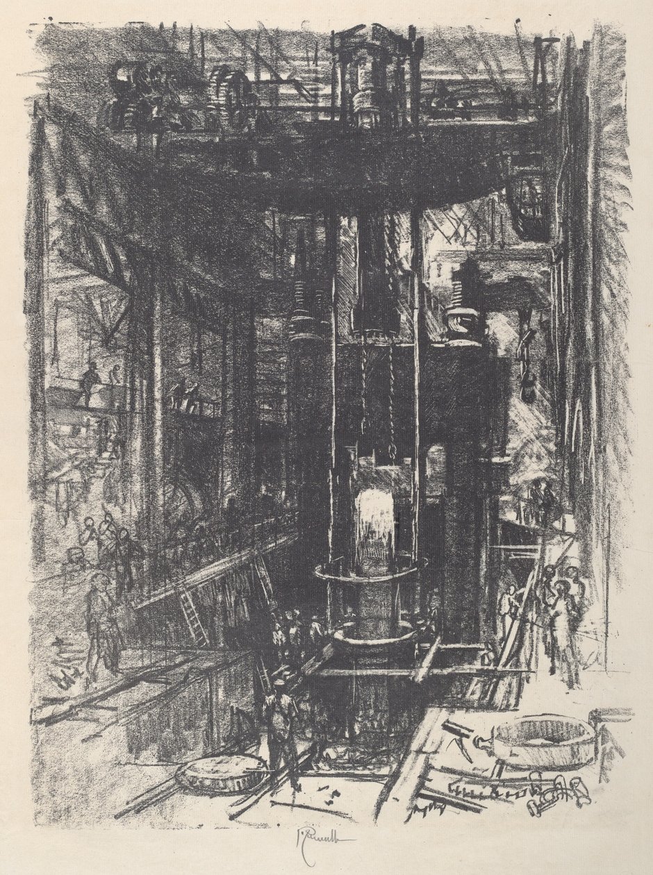 Shaping a Gun from a Ingot, 1917. av Joseph Pennell