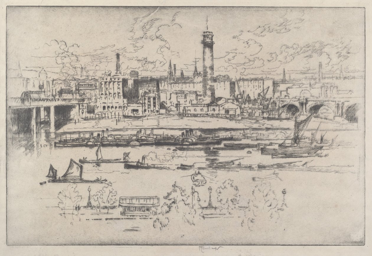 Shot Tower mellom broene av Joseph Pennell