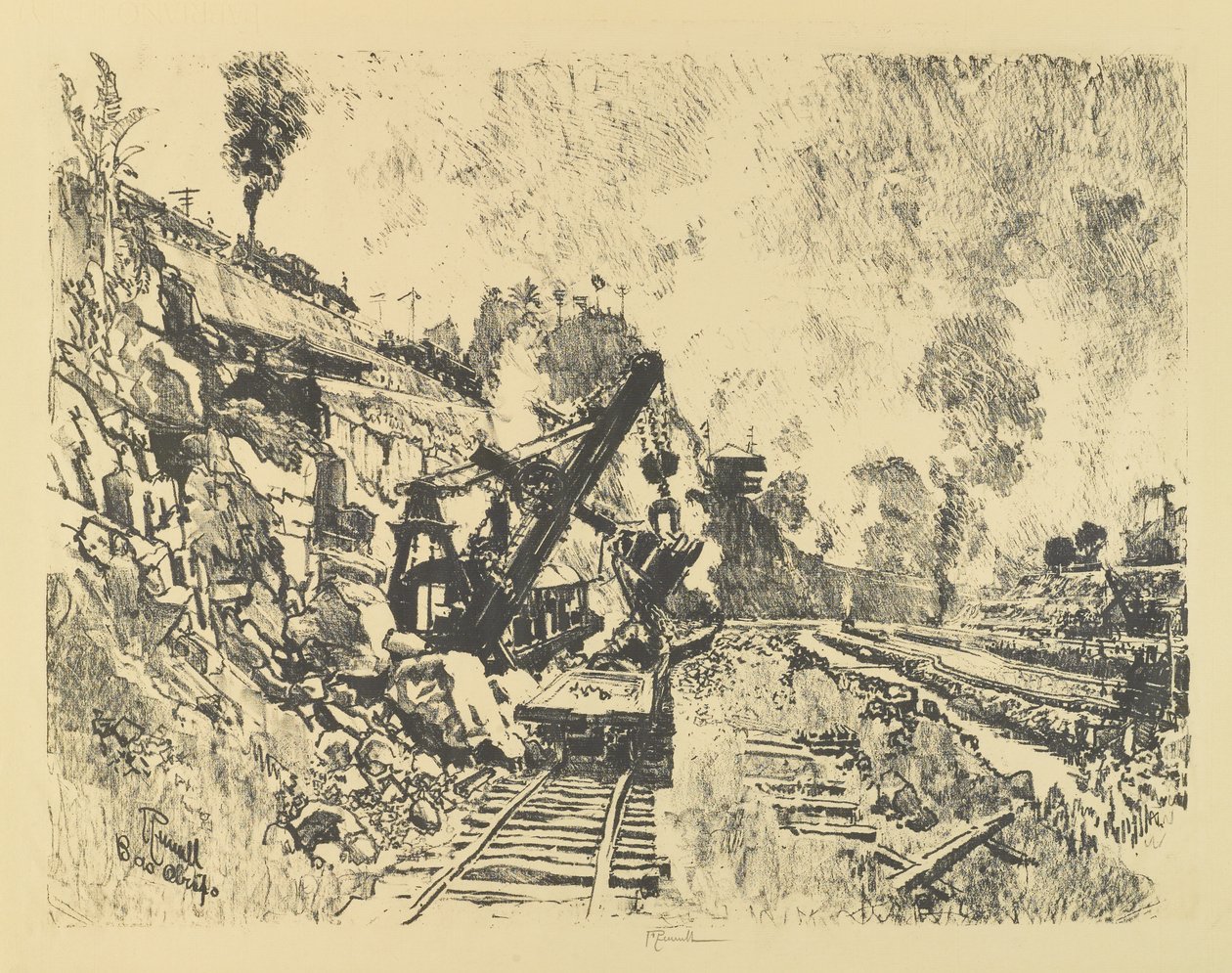 Steam Shovel in the Cut på Bas Obispo av Joseph Pennell