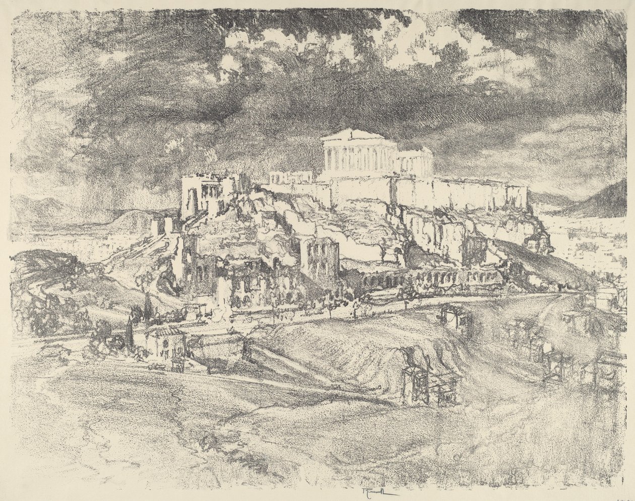 Storm bak Akropolis av Joseph Pennell