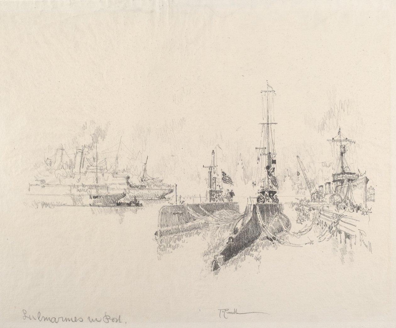 Ubåter i havn av Joseph Pennell