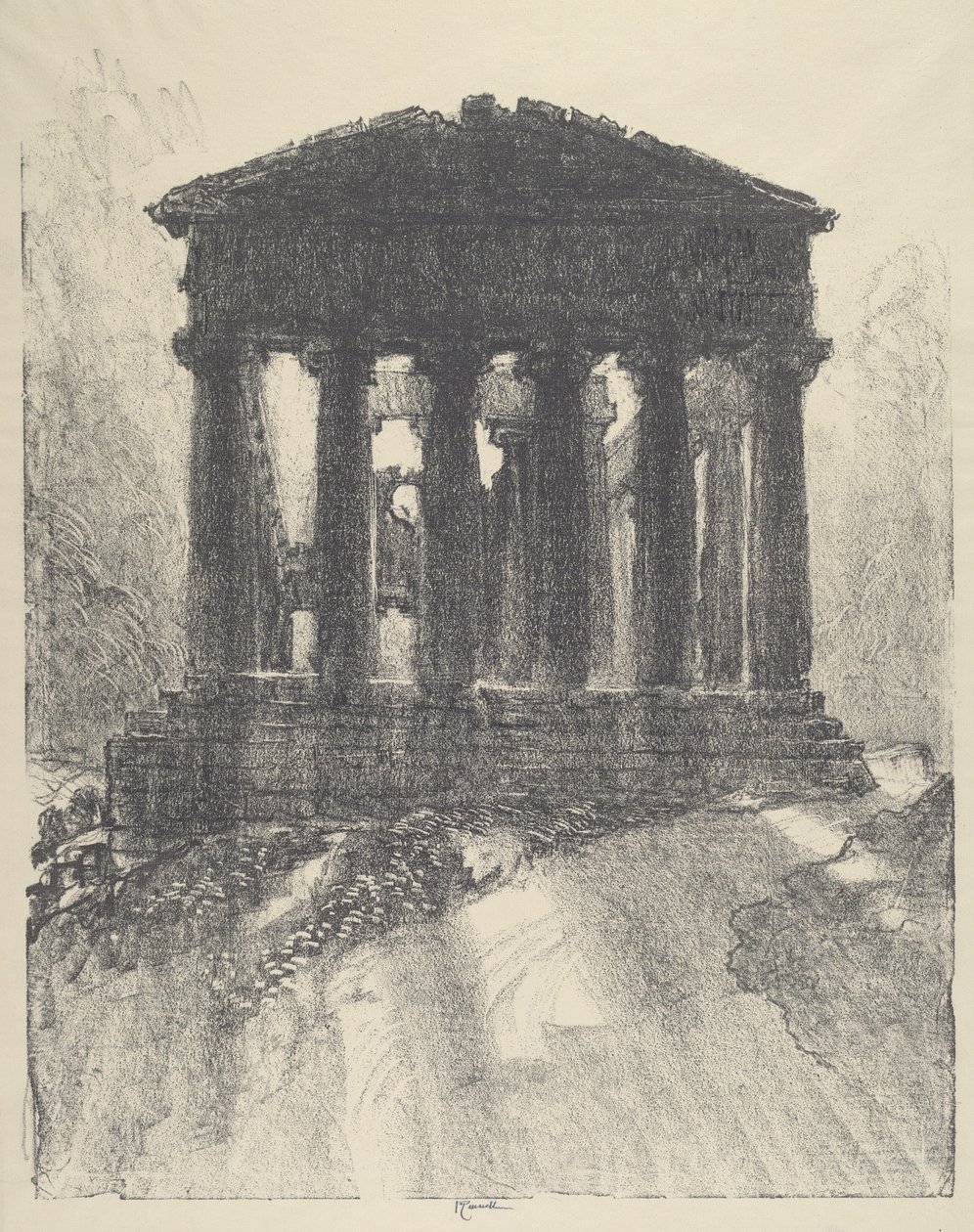 Soloppgang bak Temple of Concord, Girgenti av Joseph Pennell
