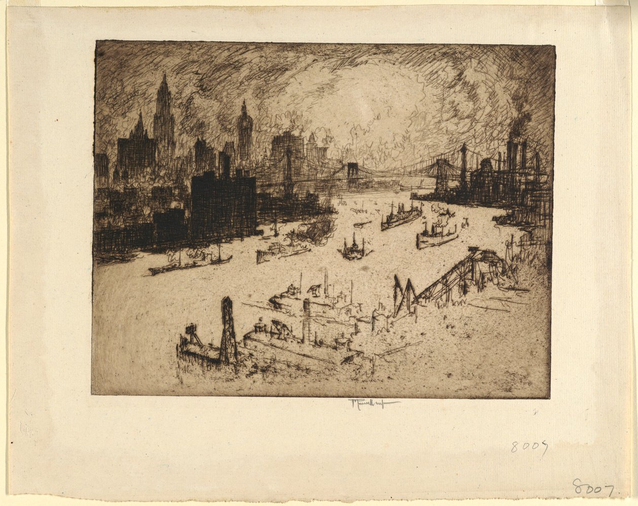 Solnedgang fra Williamsburg Bridge av Joseph Pennell