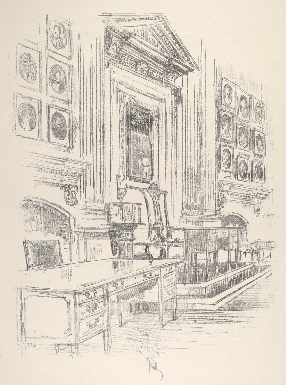 Bord og stol, Signers' Room, Independence Hall, 1912. av Joseph Pennell