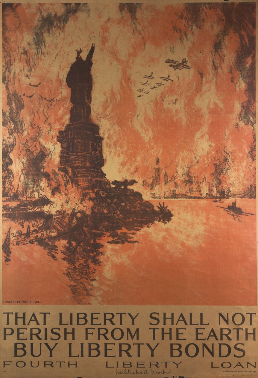 At frihet ikke skal forgå fra jorden, Kjøp frihetsobligasjoner, plakat fra første verdenskrig av Joseph Pennell