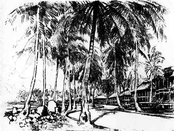 The American Quarter, plate I fra Panamakanalen av Joseph Pennell, 1912 (kull på papir) av Joseph Pennell