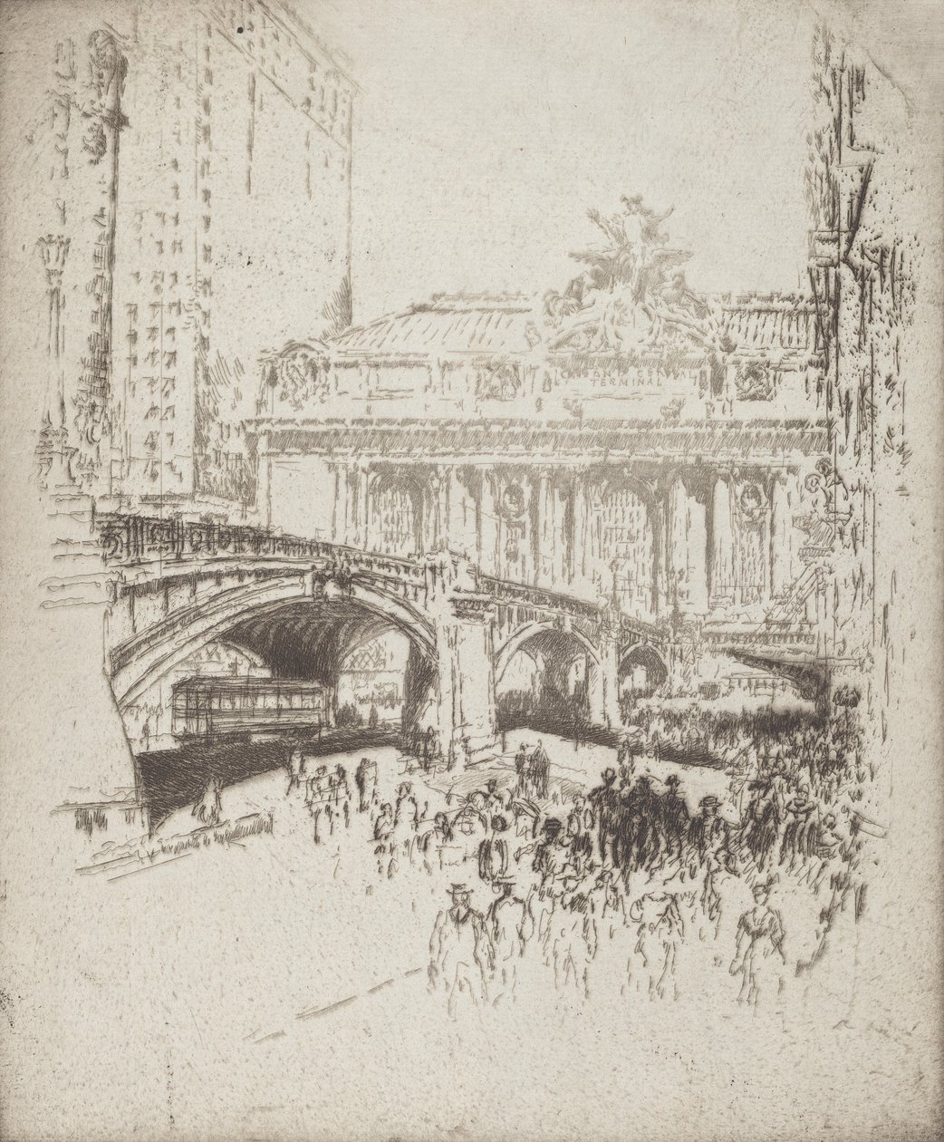 Tilnærmingen til Grand Central, New York, 1919. av Joseph Pennell