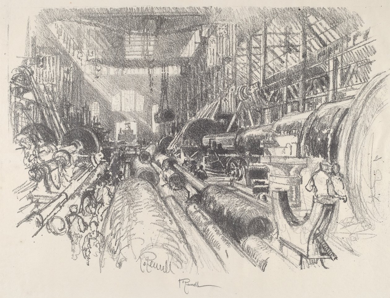 Den største dreiebenken i verden, 1917. av Joseph Pennell
