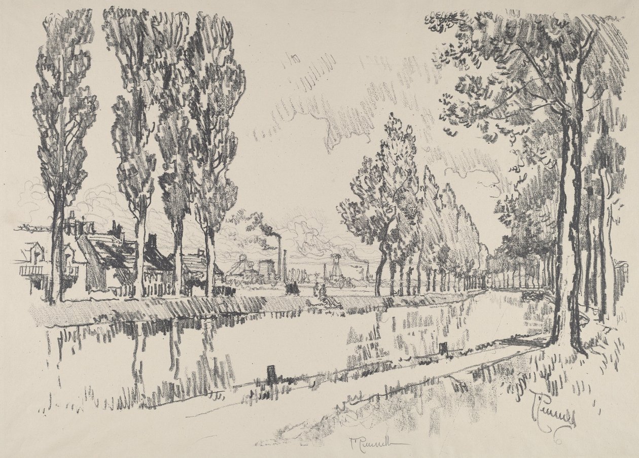 Kanalen ved Blanzy, Frankrike av Joseph Pennell