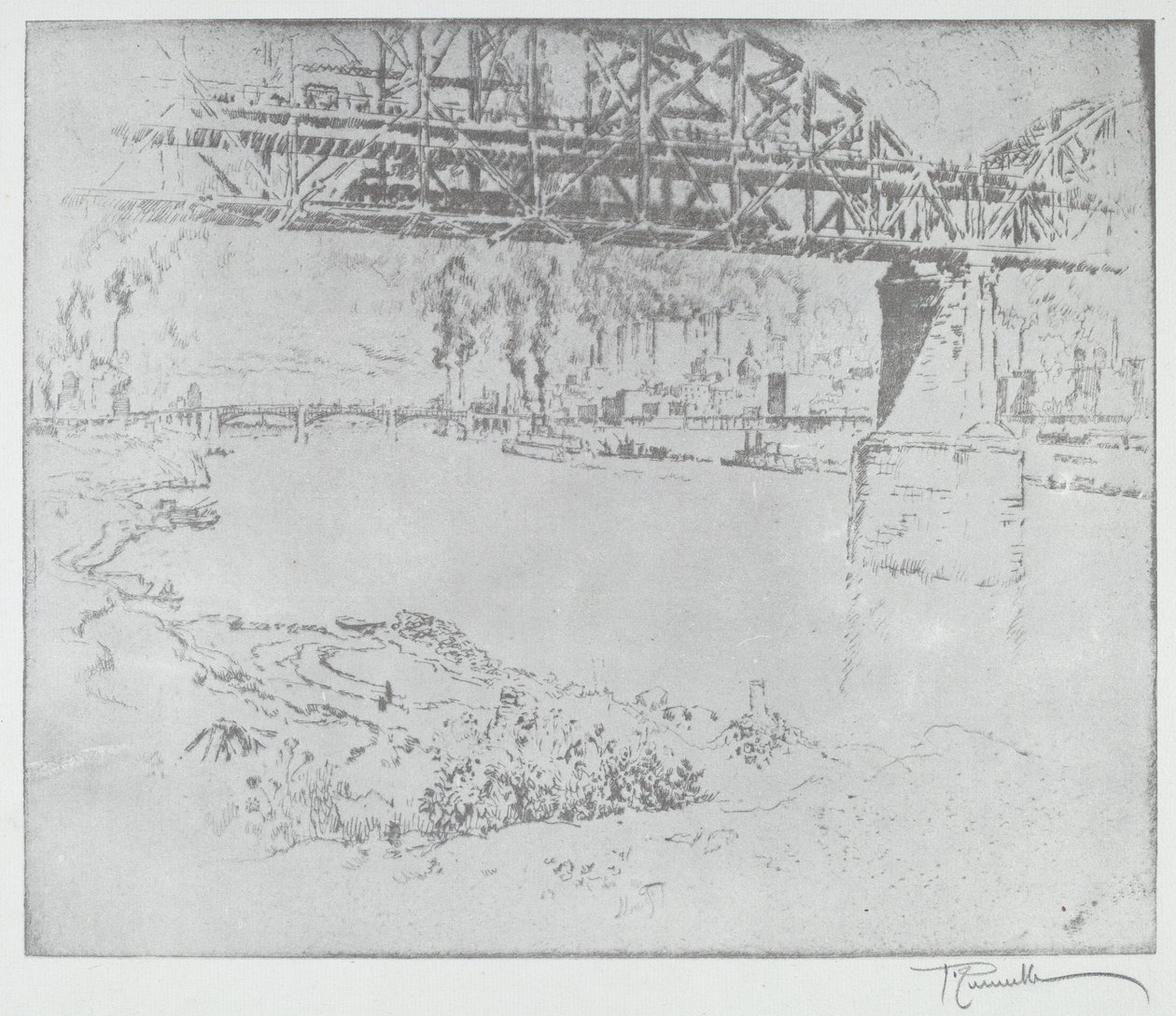The City Bridge, St. Louis [nederst], i eller etter 1919. av Joseph Pennell