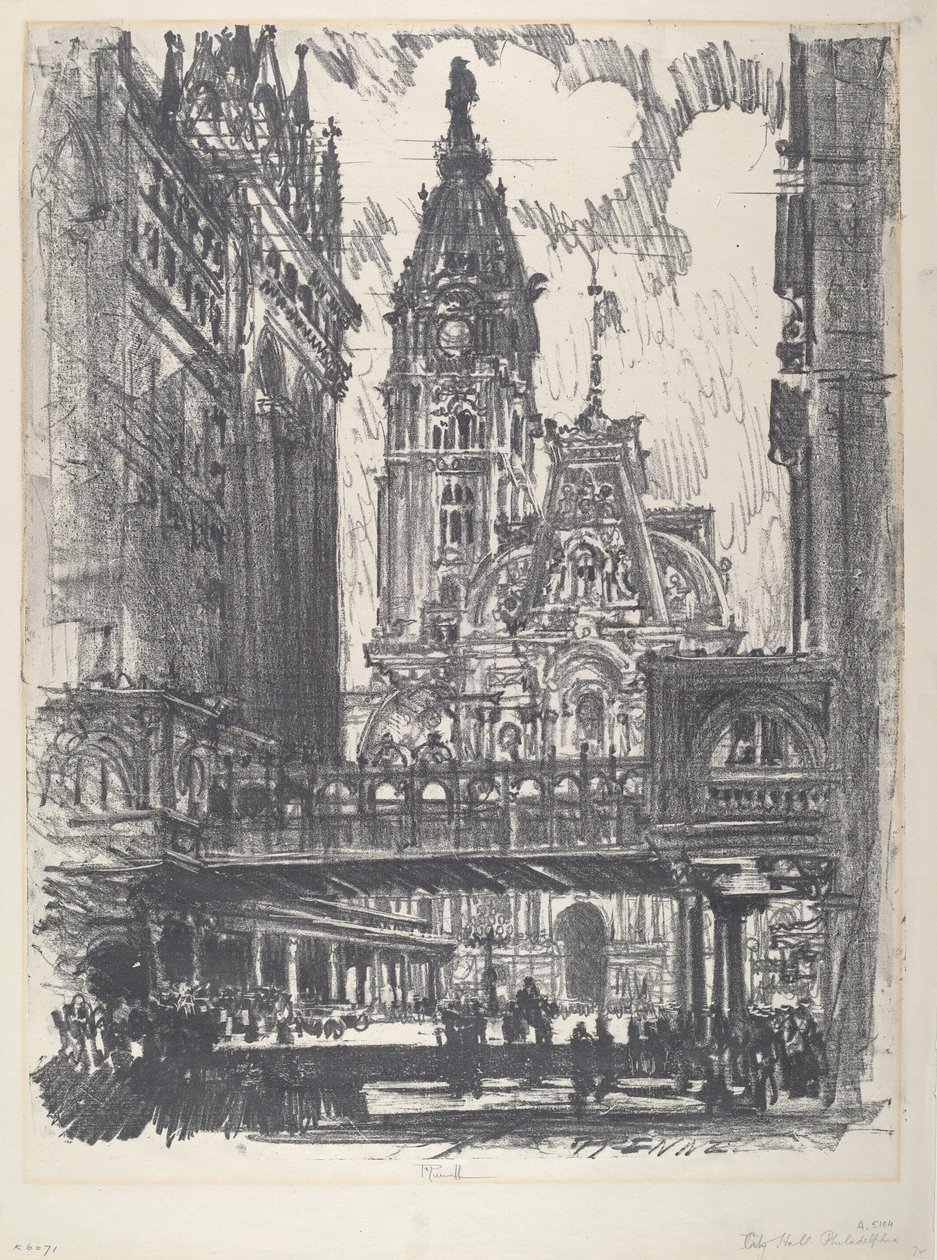 Rådhuset og broen over Market Street av Joseph Pennell