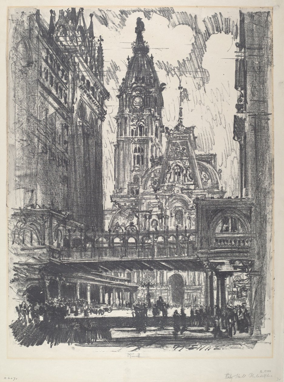 Rådhuset og broen over Market Street av Joseph Pennell