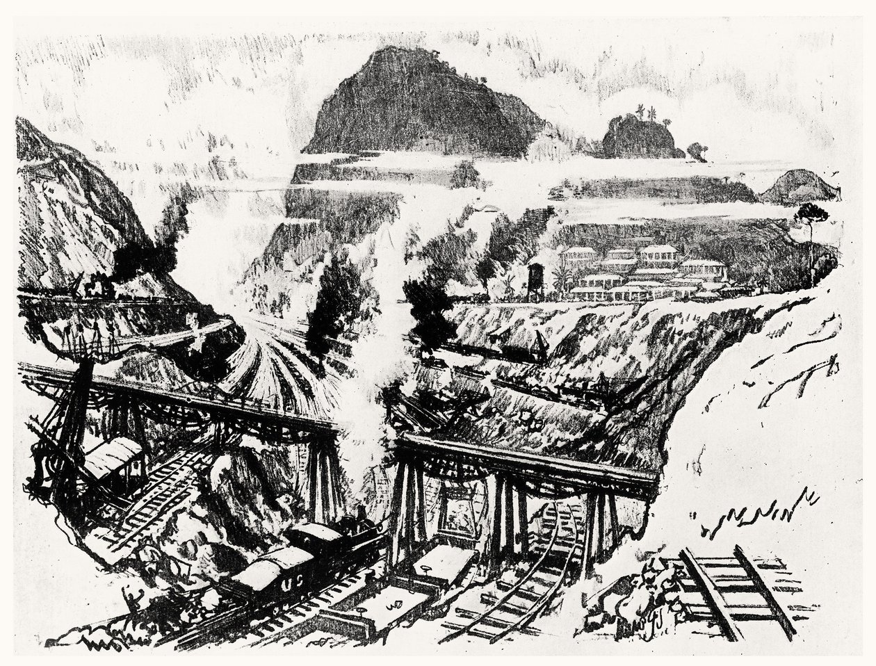 The Cut at Paraiso, plate XVI fra Panamakanalen av Joseph Pennell, 1912 (kull på papir) av Joseph Pennell