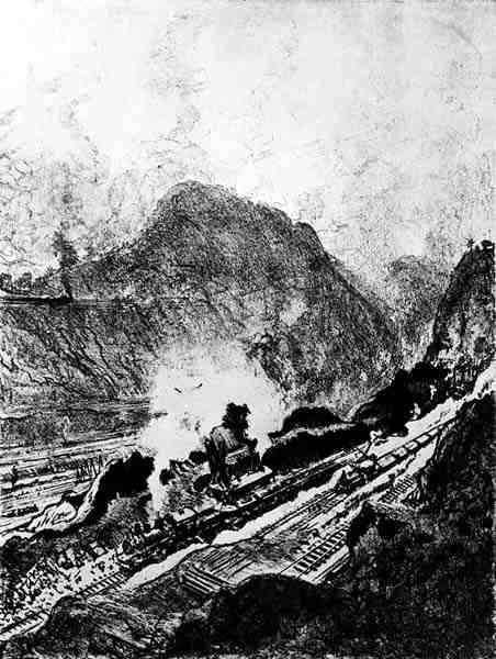 The Cut from Culebra, plate XIII fra Panamakanalen av Joseph Pennell, 1912 (kull på papir) av Joseph Pennell