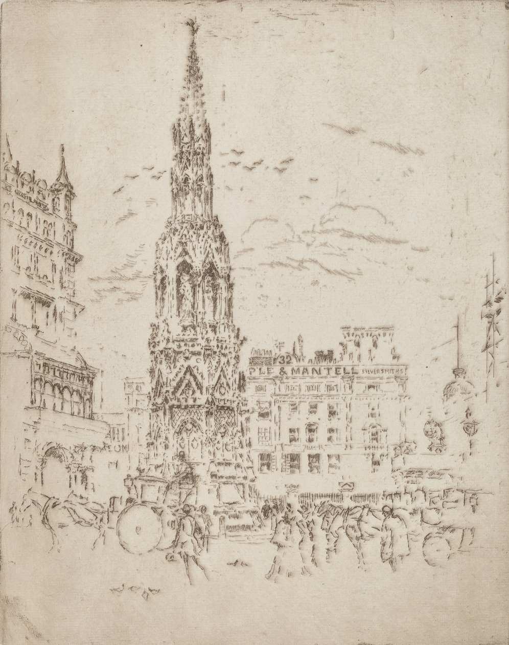 Elinor Cross, foran Charing Cross jernbanestasjon, 1906. av Joseph Pennell
