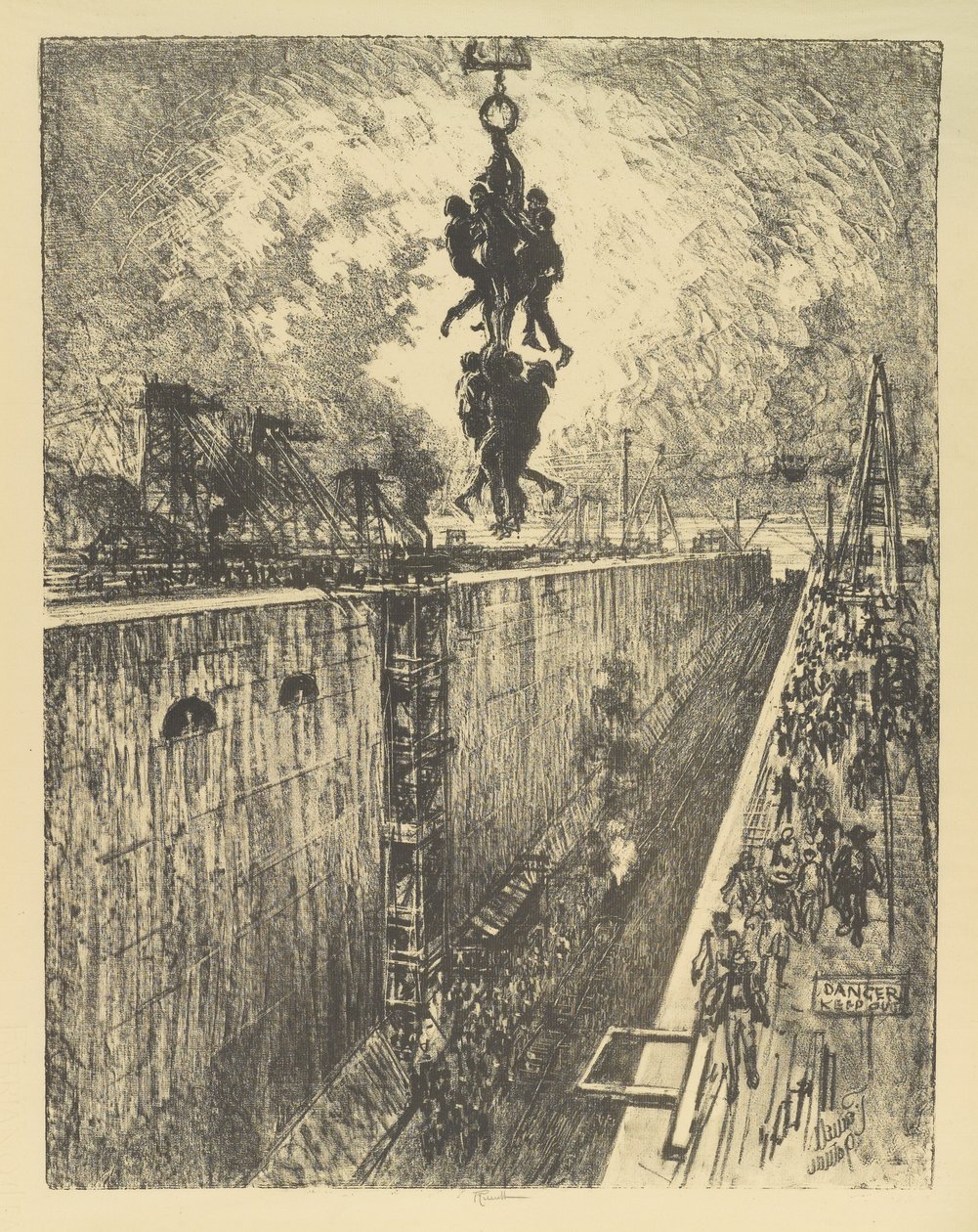 The End of the Day, Gatun Lock, 1912 av Joseph Pennell