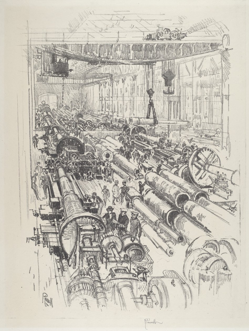 The Gun Shop, 1916. av Joseph Pennell