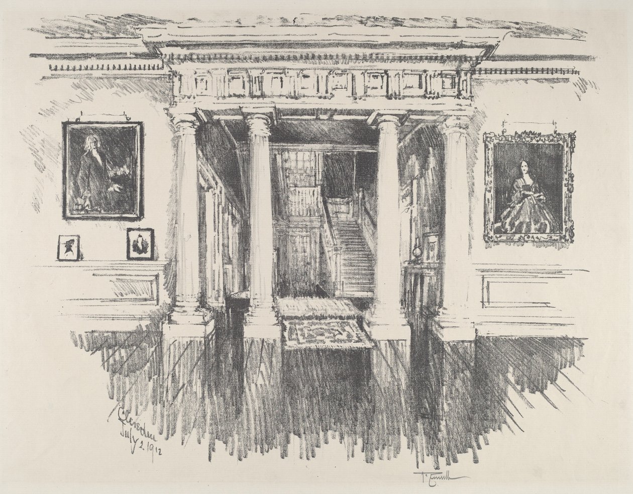 Hallen på Cliveden, 1912. av Joseph Pennell