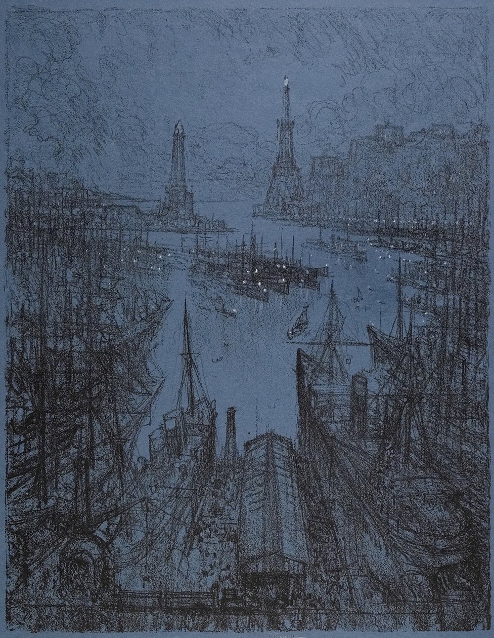 Havnen, Genova, 1913 av Joseph Pennell