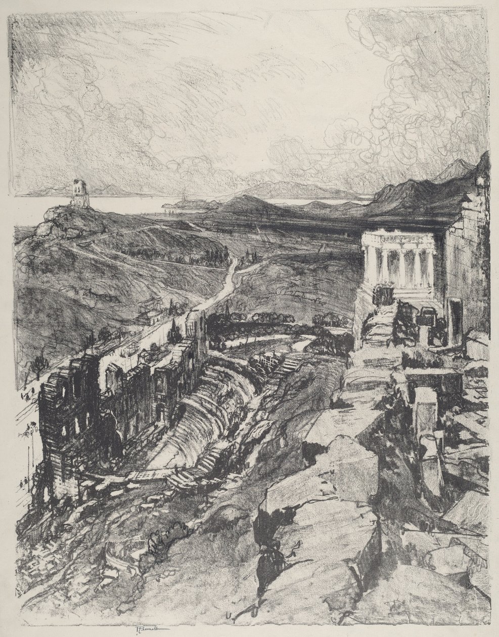 The Odeon, Athen, 1913. av Joseph Pennell