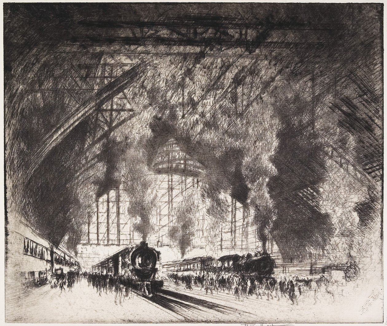 The Trains That Come, and the Trains That Go, Pennsylvania Railroad, Philadelphia, 1919 av Joseph Pennell