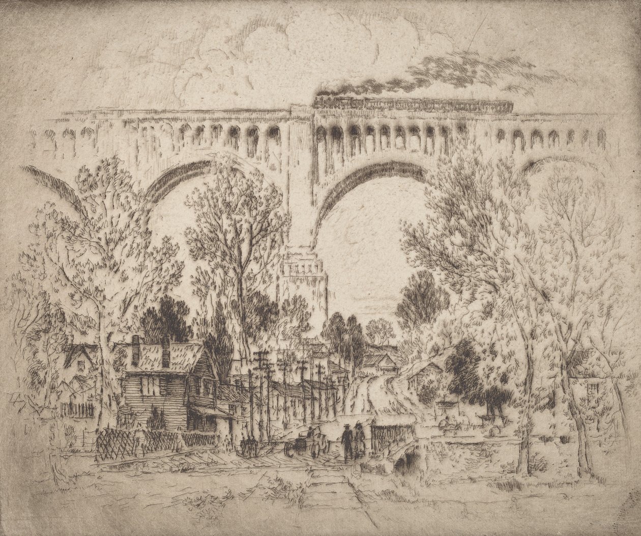 The Viaduct, D., L. & W. i Nicholson, Pa., 1919. av Joseph Pennell