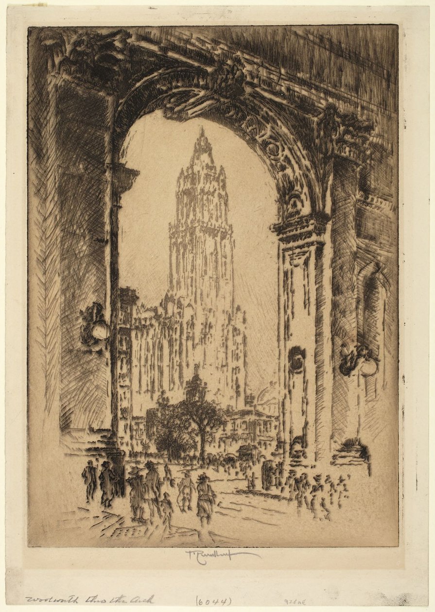 Woolworth Building gjennom buen av Joseph Pennell