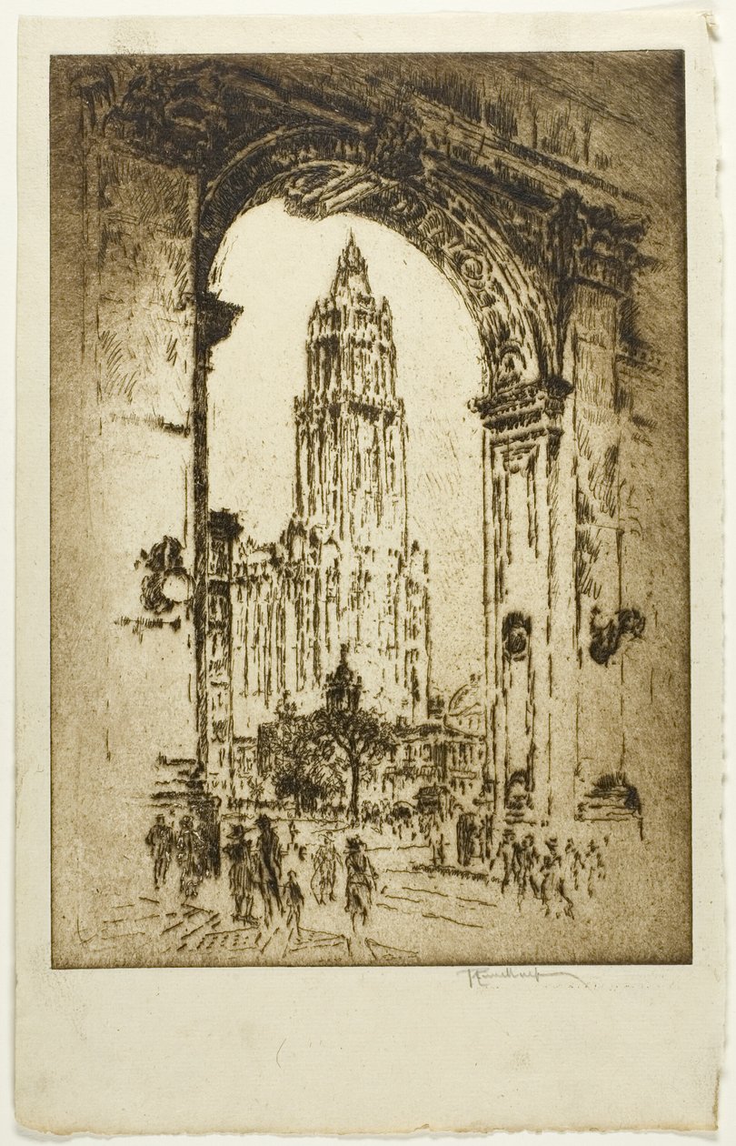 Woolworth gjennom buen av Joseph Pennell