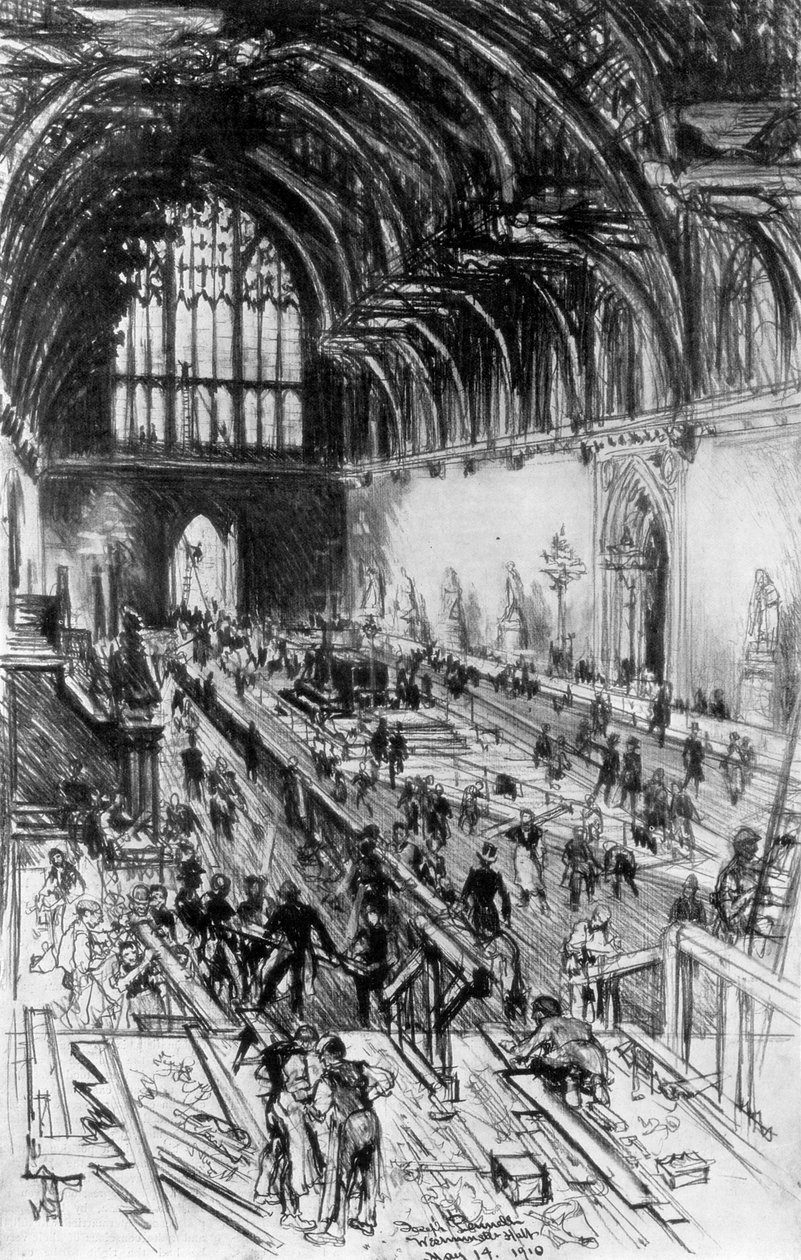 The Workmen in Possession, Westminster Hall, London, 1910. av Joseph Pennell
